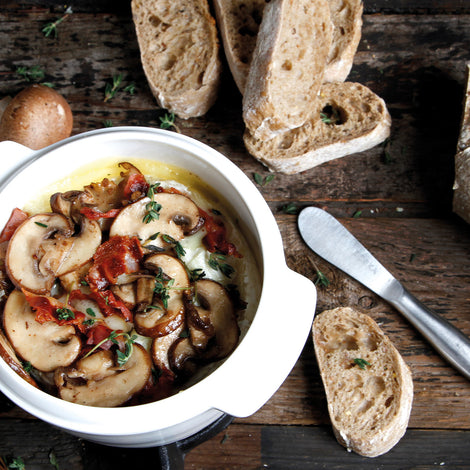 Camembert uit de oven met spek & champignons