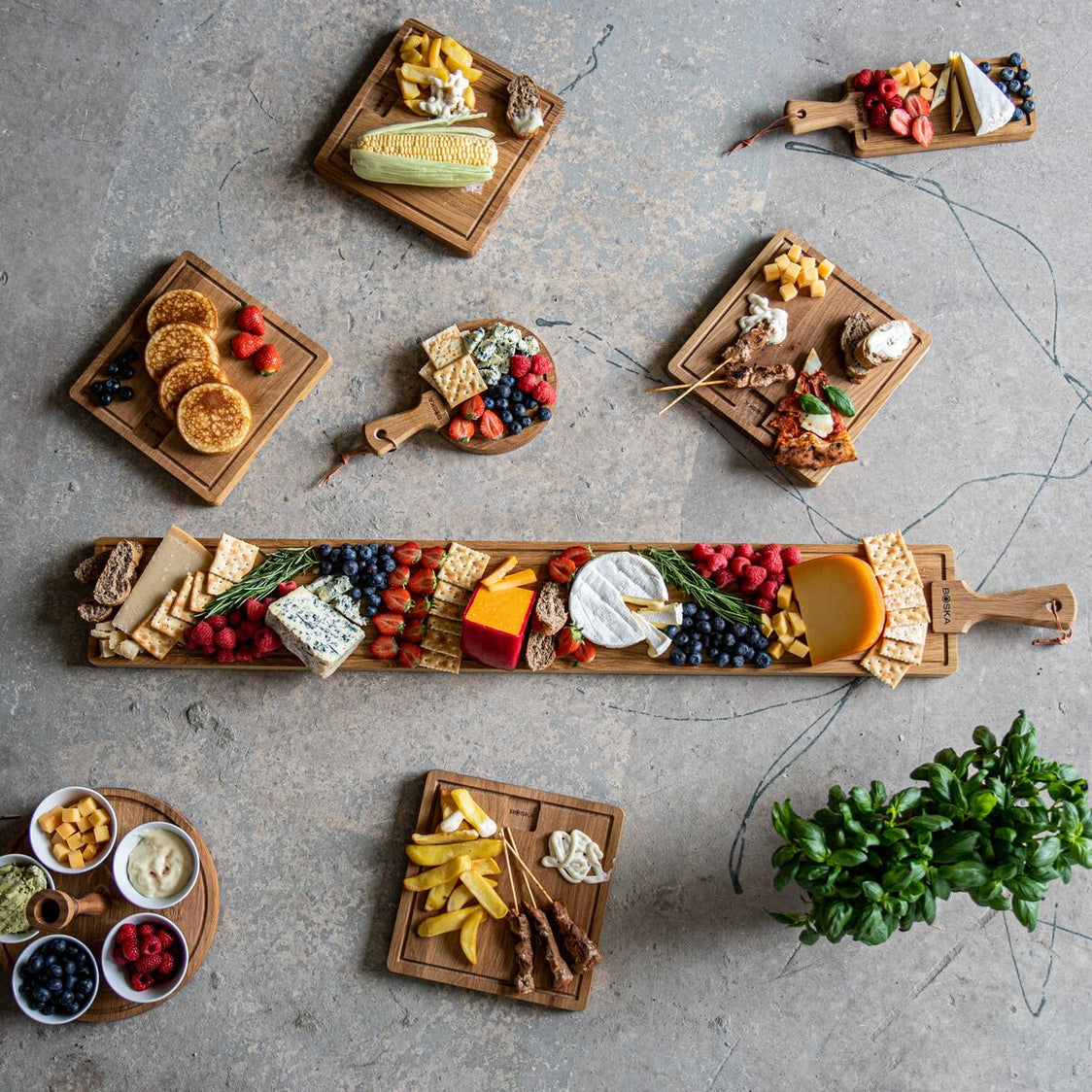 Party Serving Tray: Serving Set with Wooden Holder | Porcelain Bowls ...